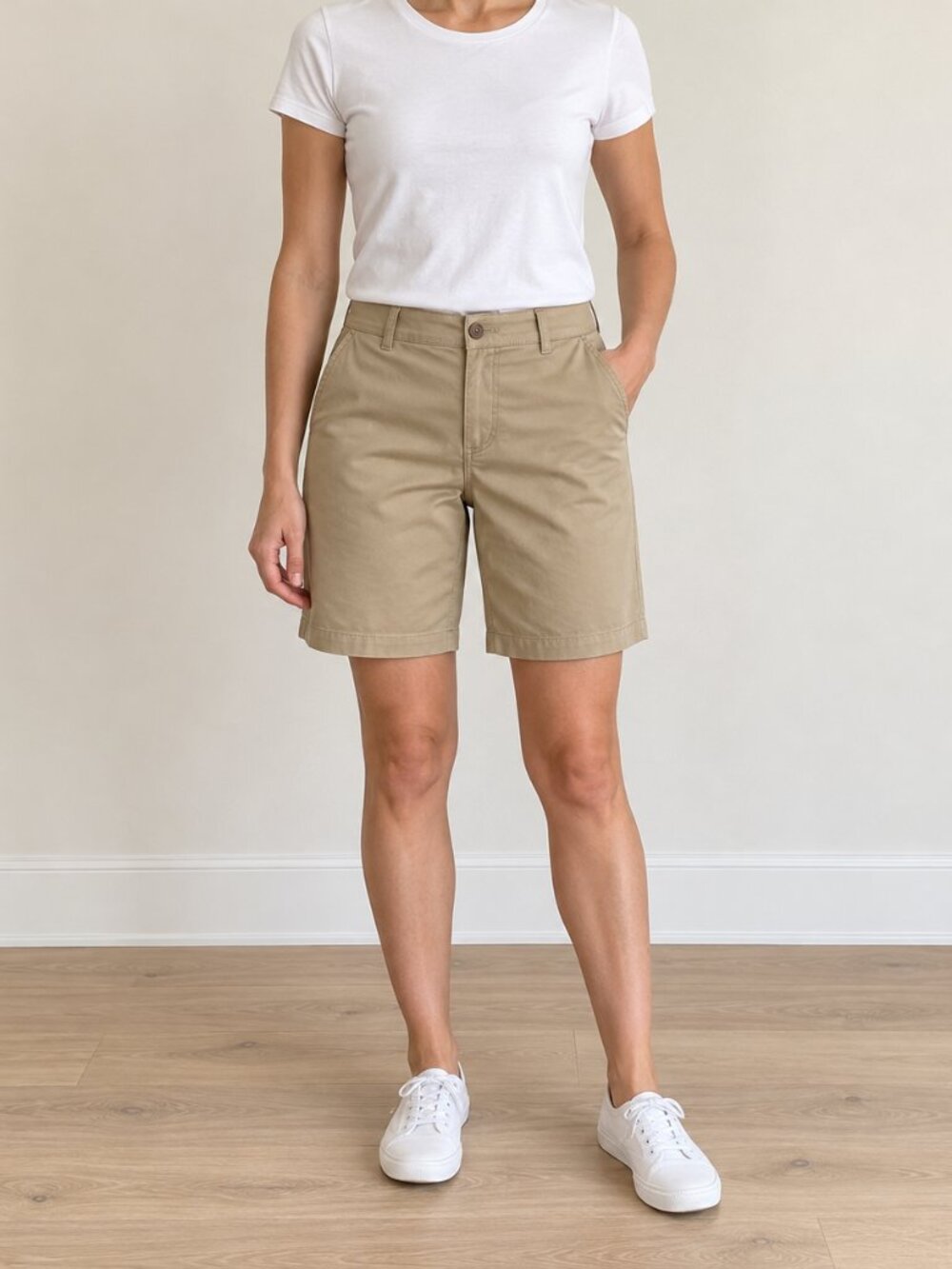 L.L. Bean Favorite Fit Chino Shorts, Khaki, Size 6